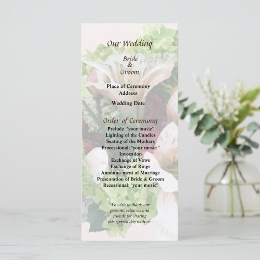 Lilies, Hydrangea en Berries Wedding Programme Programma (Staand voorkant)