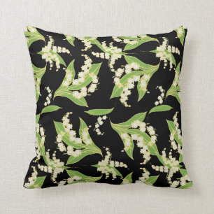Lilies-of-the-Valley Floral Pattern op Black Kussen