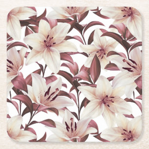 Lilies op wit. Floral patroon Vierkante Kartonnen Onderzetter