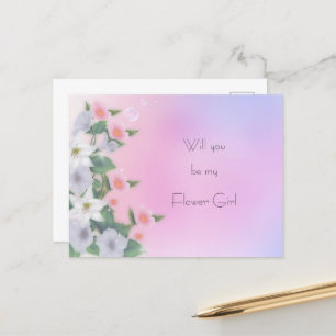 Lilies Petunias Hollyhock Bloemenmeisje Aankondigingskaart