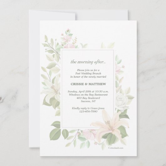 Lilies uitnodiging voor bruidsontbijt na de bruilo (Achterkant)
