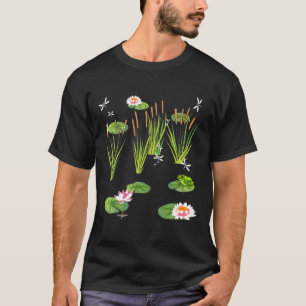 Liligen en libellen met kikker op Lily Pad T-shirt