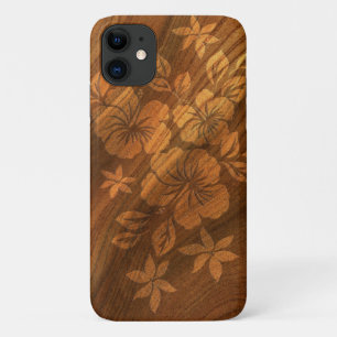 Lilikoi Hibiscus Hawaiian Faux Burl Wood iPhone 11 Hoesje