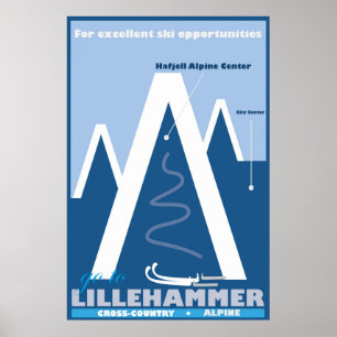 Lillehammer, Norvège, Affiche de voyage de ski