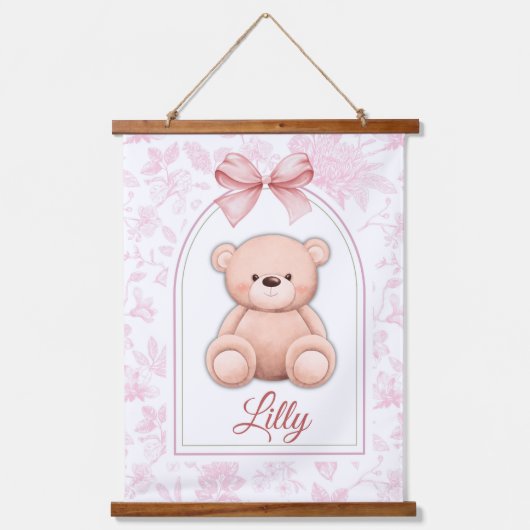Lilly | Aangepaste Roze Teddybeer Nursery Design Hangend Wandkleed (Voorkant)