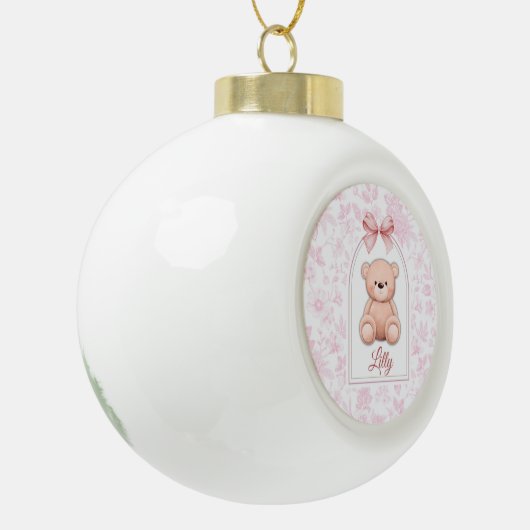 Lilly | Aangepaste Roze Teddybeer Nursery Design Keramische Bal Ornament (Links)