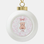 Lilly | Aangepaste Roze Teddybeer Nursery Design Keramische Bal Ornament (Voorkant)