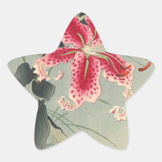 Lily and Butterflies van Ohara Koson Ster Sticker