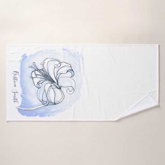 Lily Art White en Blue Elegant floral sjabloon Badhanddoek (Badhanddoek)