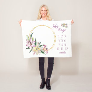 Lily Baby Meisje Milestone Deken, Lily Flower Baby Fleece Deken
