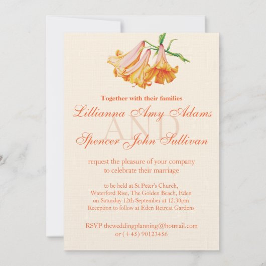 Lily bell art bruiloft bloem bruiloft uitnodiging (Achterkant)