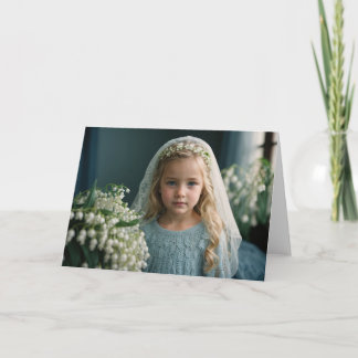 Lily blauw blond meisje in sluier bedankkaart