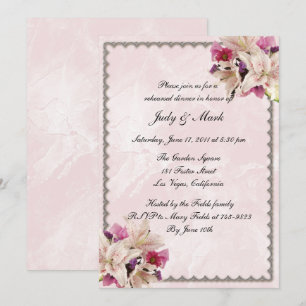Lily Bloem Roze Marmer Trouw Rehearsal Dinner Kaart