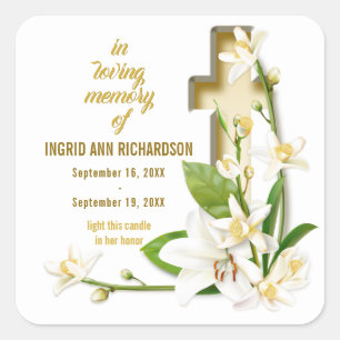 Lily Cross Funeral Memorial Vierkante Sticker