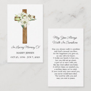 Lily Cross Herdenkingsgebedskaart Visitekaartje