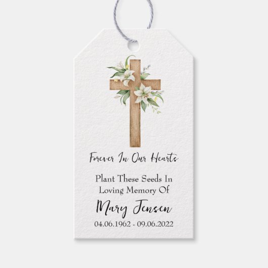 Lily Cross Seed Packet Memorial Begrafenisgeschenk Cadeaulabel (Voorkant)