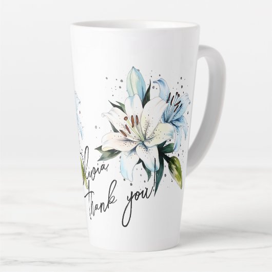 Lily "Dank je!" Bewerkbare slogan en naam Latte Mok (Rechterhoek)