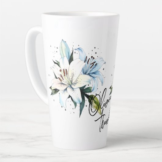 Lily "Dank je!" Bewerkbare slogan en naam Latte Mok (Linkerhoek)