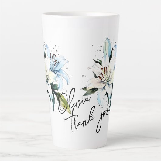 Lily "Dank je!" Bewerkbare slogan en naam Latte Mok (Voorkant)
