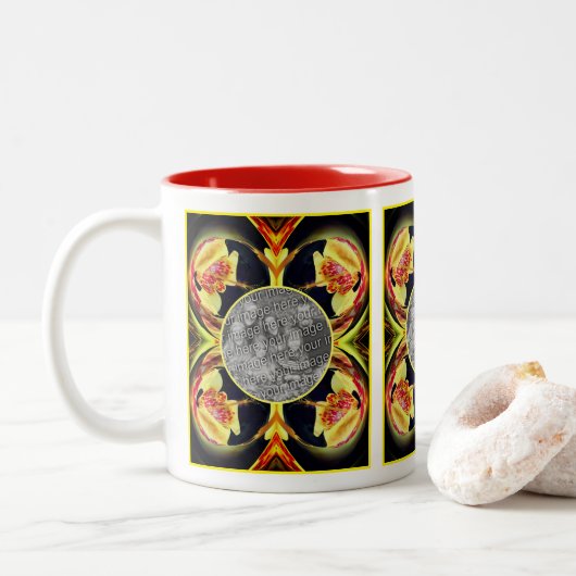 Lily Floral Abstract Lijst Creëer Uw eigen foto Tweekleurige Koffiemok (Met donut)