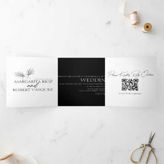 Lily Floral Hand Drawn Script Wedding Drieluik Uitnodiging (Binnen)