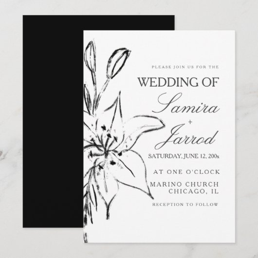 Lily Floral Line Art Ink Sketch Wedding (Voorkant / Achterkant)