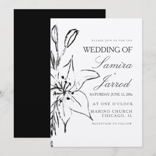 Lily Floral Line Art Ink Sketch Wedding Kraft (Voorkant / Achterkant)