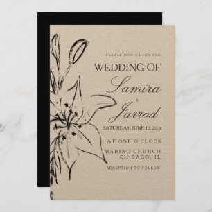 Lily Floral Line Art Ink Sketch Wedding Kraft