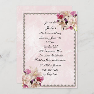 Lily Floral Pink Marble Wedding Bachelorette Party Kaart