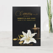 Lily Floral Zwart en Goud begrafenisprogramma (Voorkant)