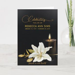Lily Floral Zwart en Goud begrafenisprogramma