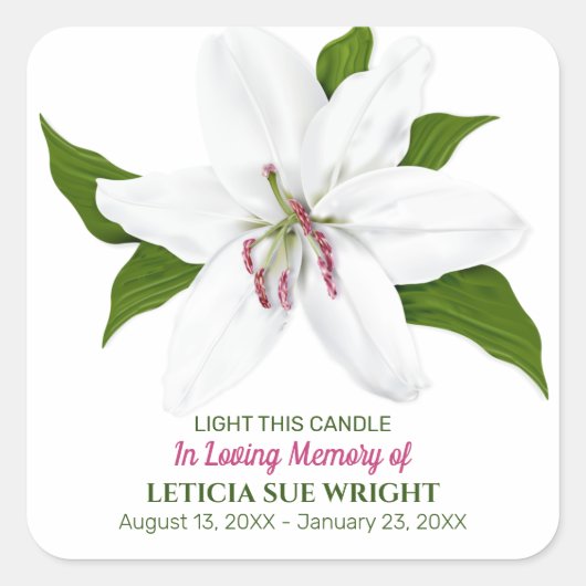 Lily Flower Funeral Memorial Vierkante Sticker (Voorkant)