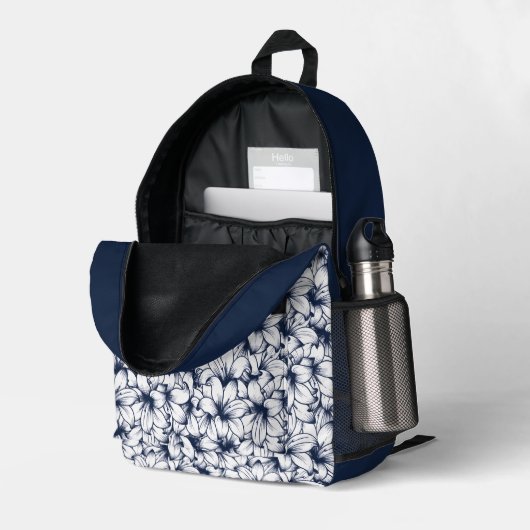 Lily Flower Ink Sketched Pattern Bedrukte Rugzak (Achterkan Hoek Rechts (Open))