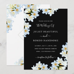Lily Flowers Black & White Chic Wedding Invitation