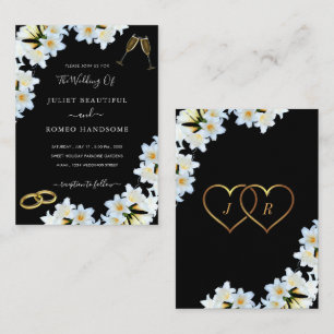 Lily Flowers Black White Modern Wedding Invitation Notitiekaartje