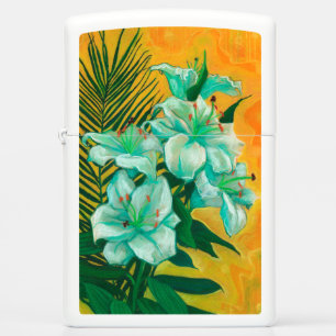 Lily Flowers Palm Leaf, Spring Floral Art Painting