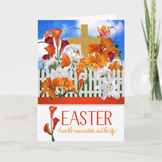 Lily Garden met Gold Cross Scripts Pasen Feestdagen Kaart (Voorkant)