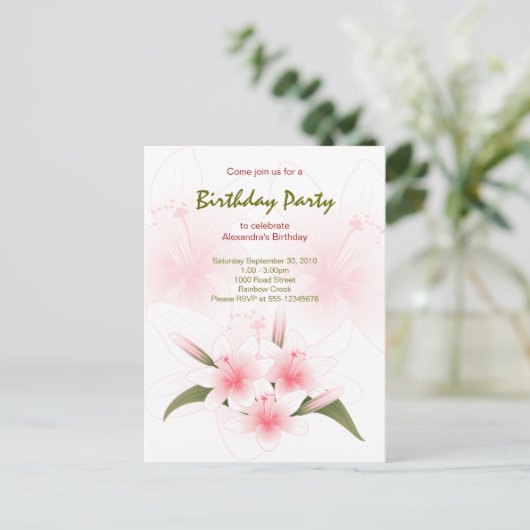 Lily Garden verjaardagsfeestje uitnodiging (Staand voorkant)