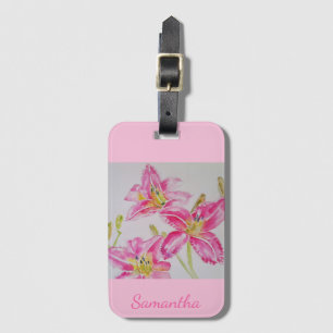 Lily in roze Waterverf schilderende meisjes naam Bagagelabel