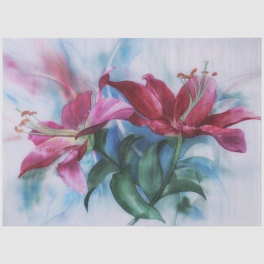 Lily Lilies Waterverf Art Decoupage Tissue Paper Tissuepapier (Voorkant)