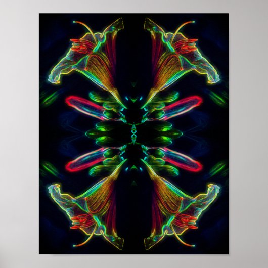 Lily Mirror Abstracte neonbloemenkunst Poster (Voorkant)