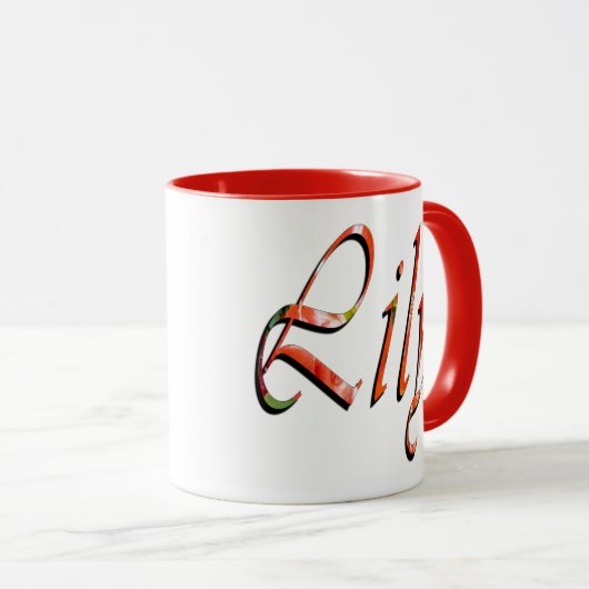 Lily, Nom Logo Rouge Combo Café Mug (Devant droit)