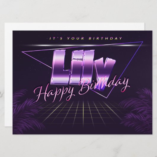 Lily Nom Prénom lila retro Carte (Devant / Derrière)