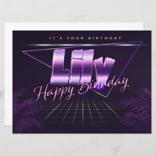 Lily Nom Prénom lila retro Carte Anniversaire