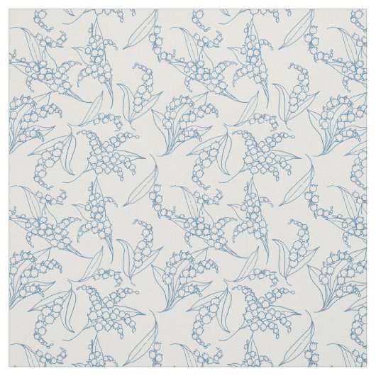 Lily-of-the-Valley Blue-overzichten op White Flora Stof (Swatch)
