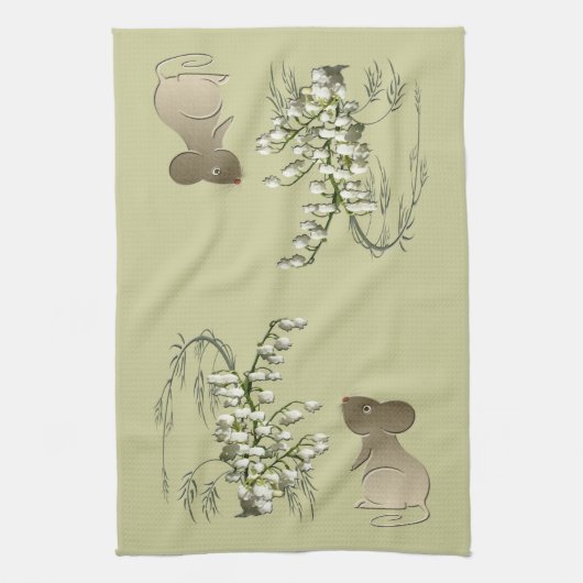 Lily-of-the-Valley en Mouse American MoJo Kitchen Theedoek (Verticaal)