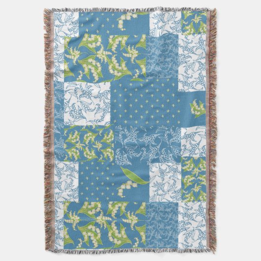 Lily-of-the-Valley Faux Patchwork Blue Deken (Voorkant Verticaal)