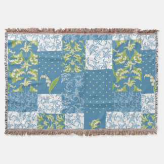 Lily-of-the-Valley Faux Patchwork Blue Deken