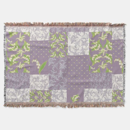 Lily-of-the-Valley Faux Patchwork Mauve Deken (Voorkant)