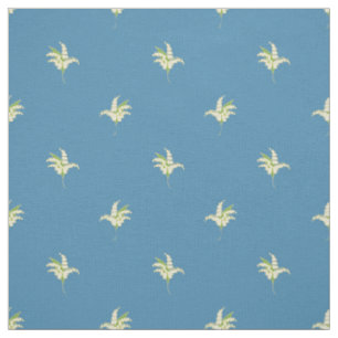 Lily-of-the-Valley Floral Polka Dots on Blue Stof